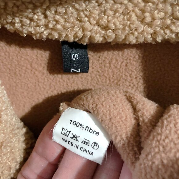 Zaful Sherpa Fleece Womens Size S Tan ¼ Zip Long Sleeve Cropped Pullover - Picture 7 of 8